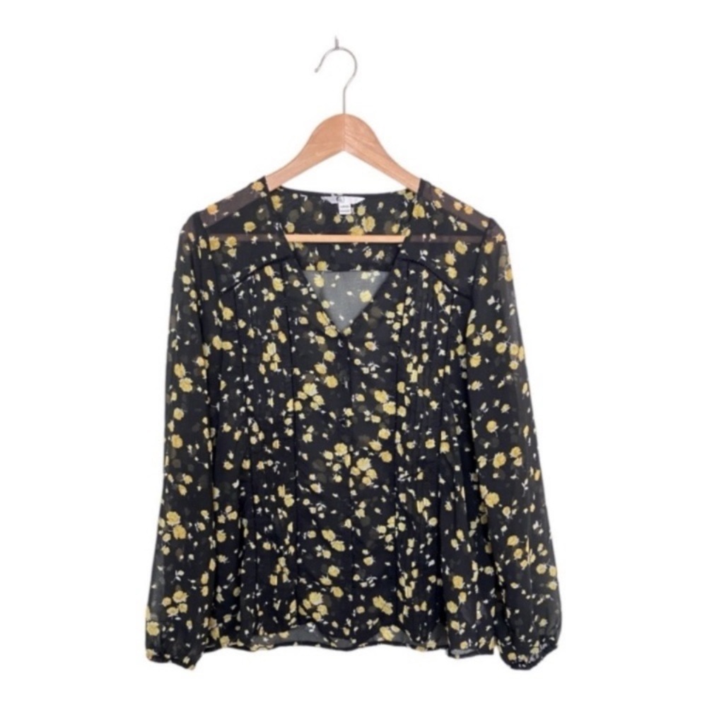 Volcom Black & Yellow Floral V-Neck Long Sleeve Women's Top Small